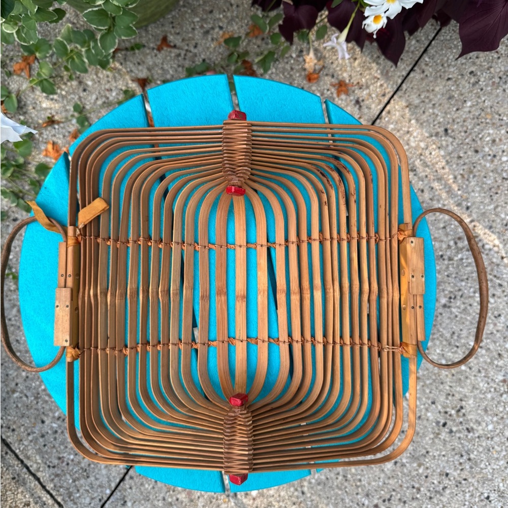 Vintage 1960’s bamboo large folding purse tote basket EVC - Picture 8 of 15
